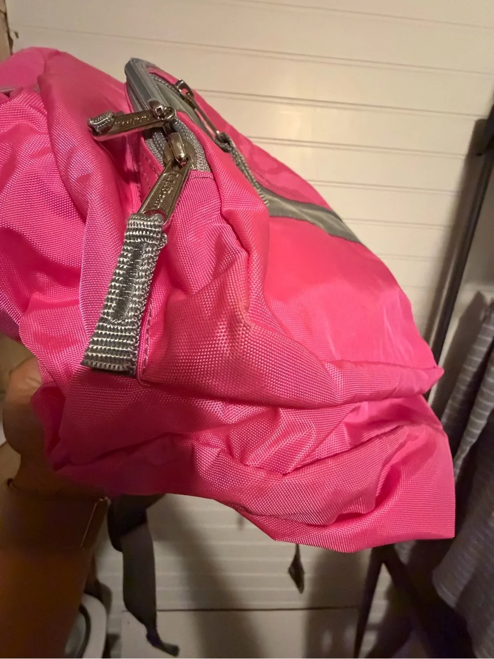 L.L.Bean Pink Backpack Gray Trim Monogram AGA School Book Bag Daypack